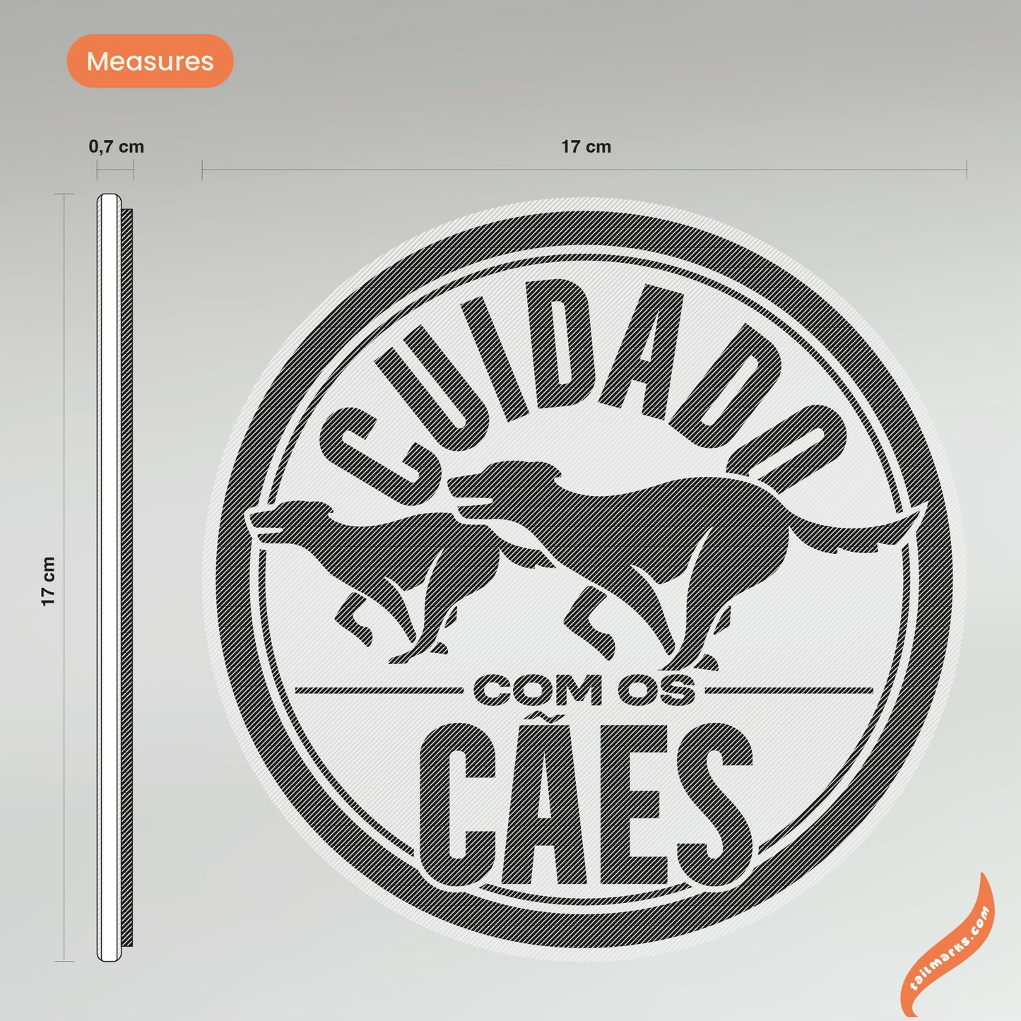 3D "Cuidado com os Cães" Sign in portuguese — Outdoor use