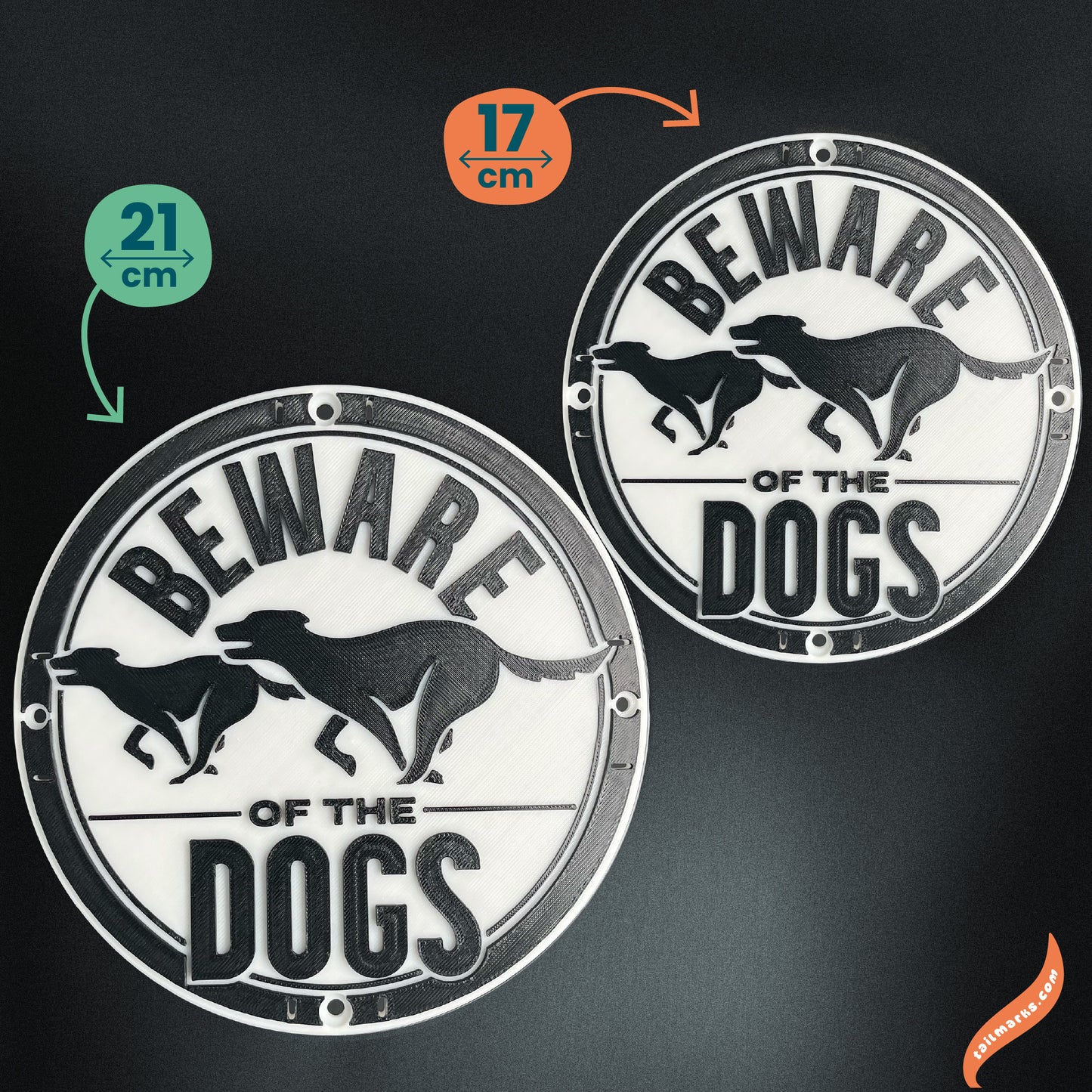 3D "Beware of the Dogs" Sign in english — Outdoor use