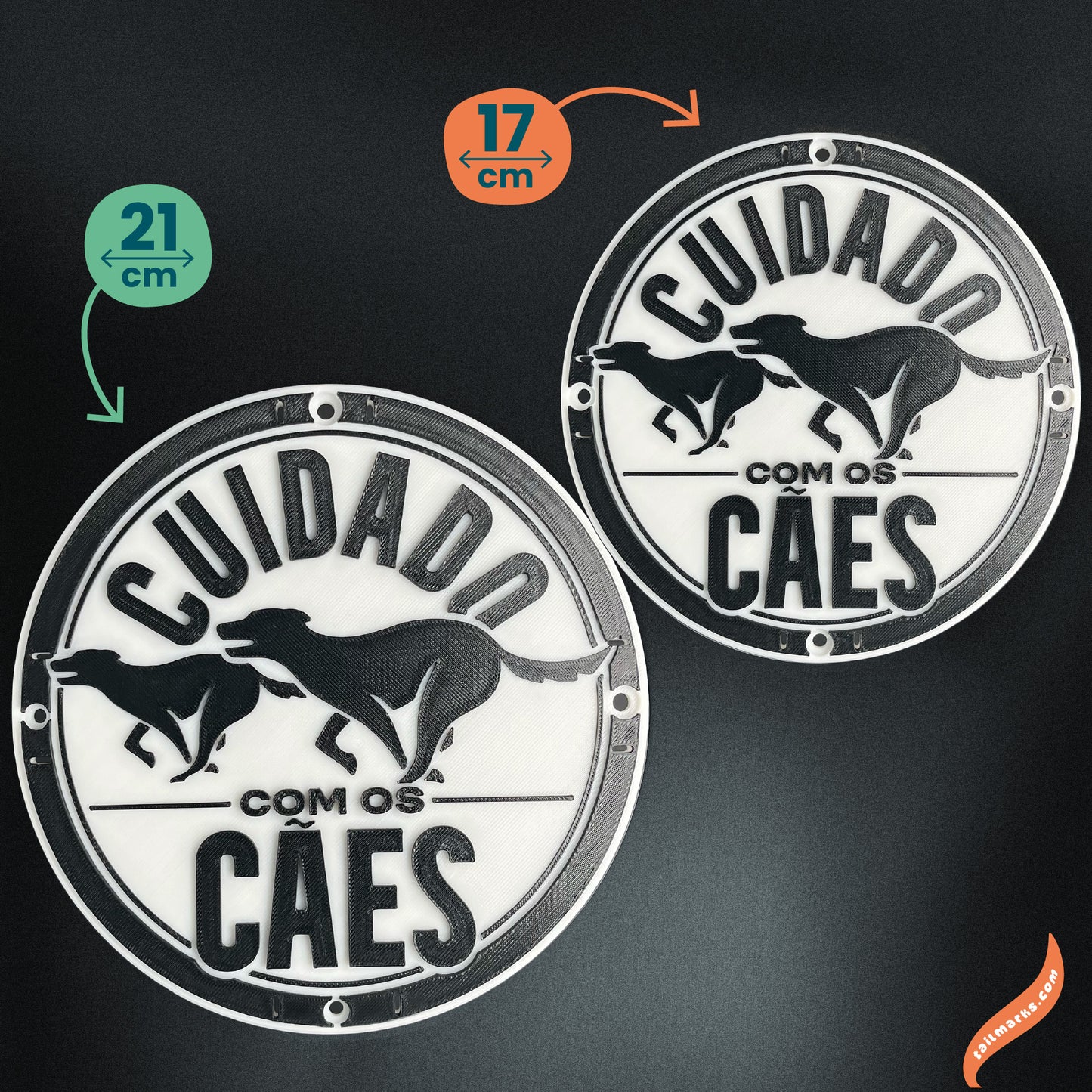 3D "Cuidado com os Cães" Sign in portuguese — Outdoor use