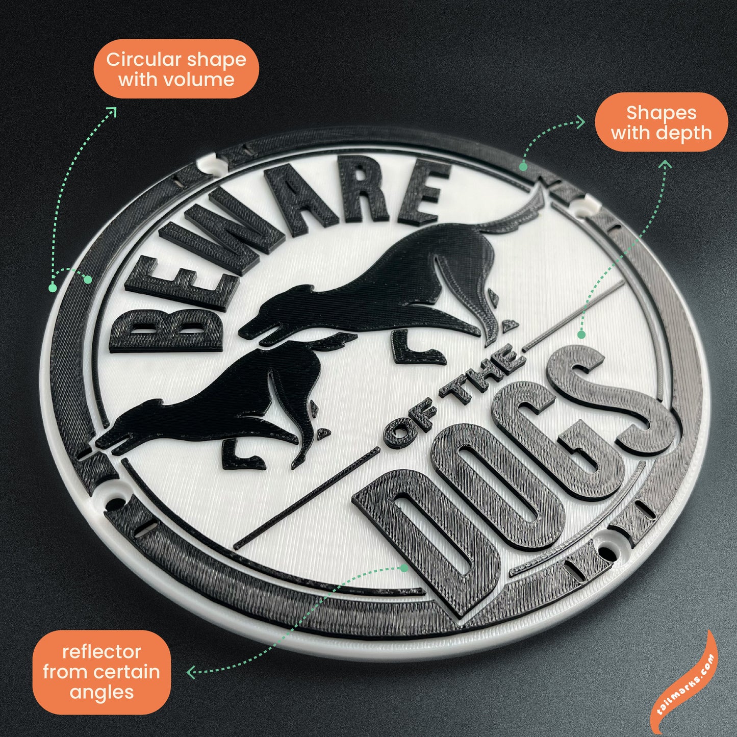 3D "Beware of the Dogs" Sign in english — Outdoor use