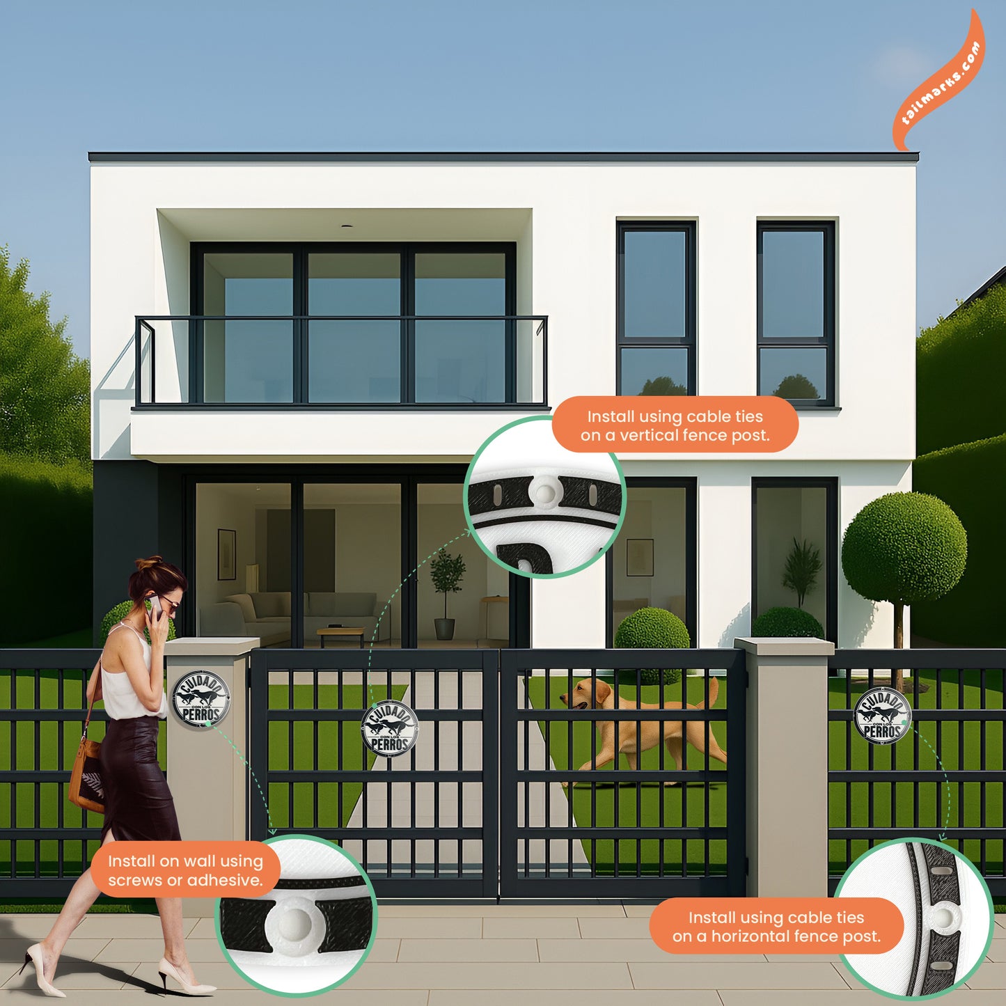 3D "Cuidado con los Perros" Sign in spanish — Outdoor use