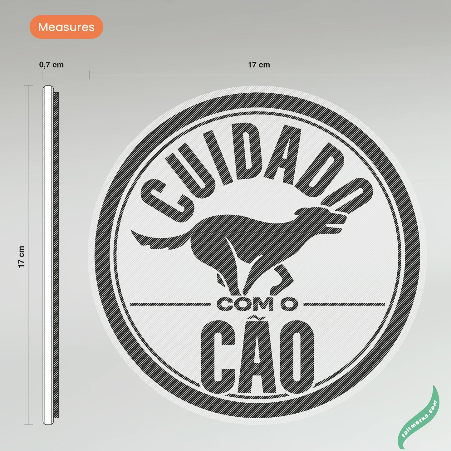 3D "Cuidado com o Cão" Sign in portuguese — Outdoor use