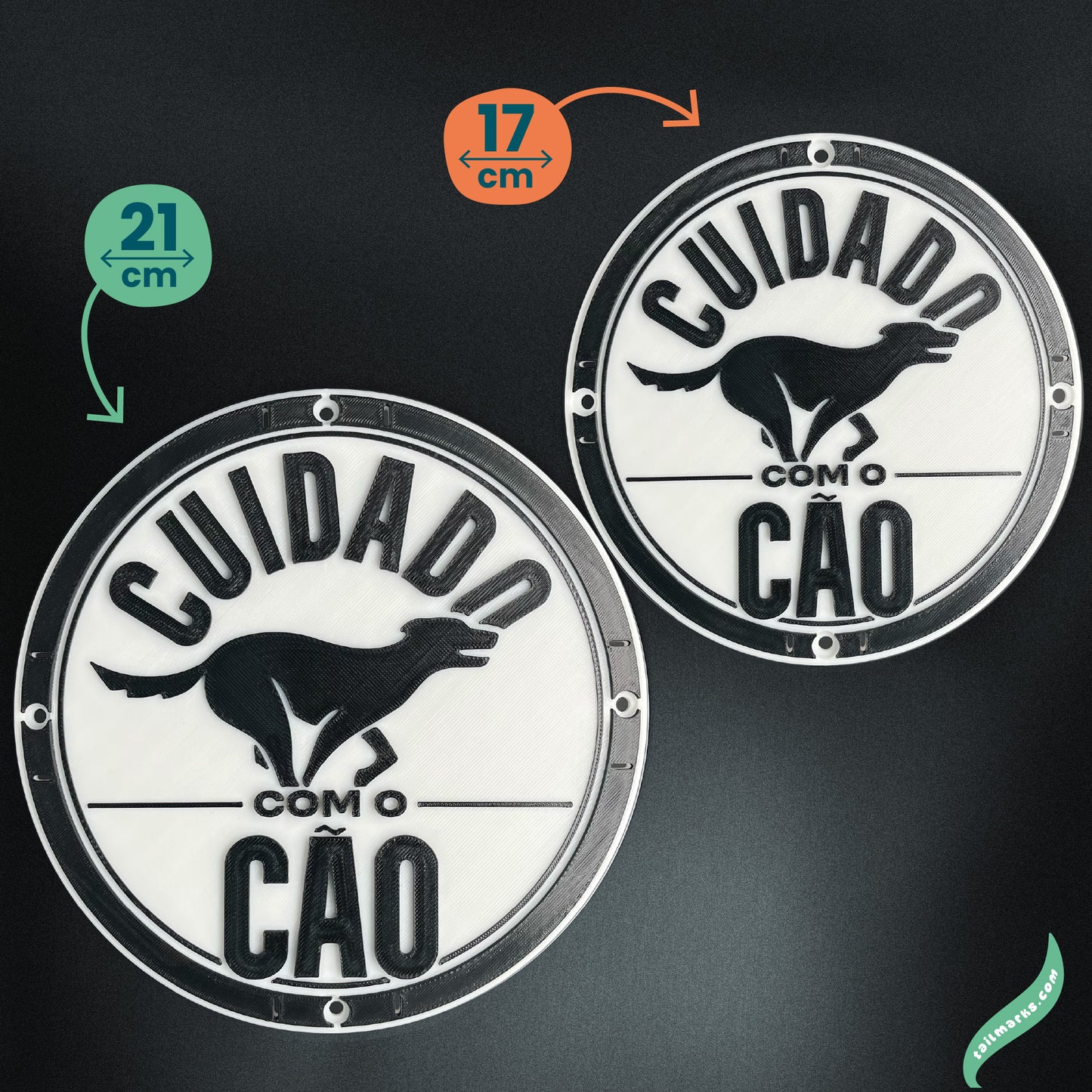 3D "Cuidado com o Cão" Sign in portuguese — Outdoor use