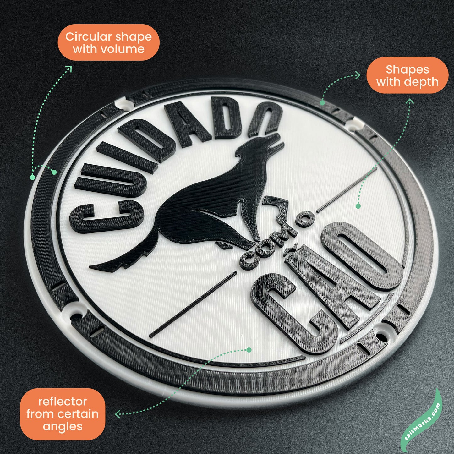 3D "Cuidado com o Cão" Sign in portuguese — Outdoor use
