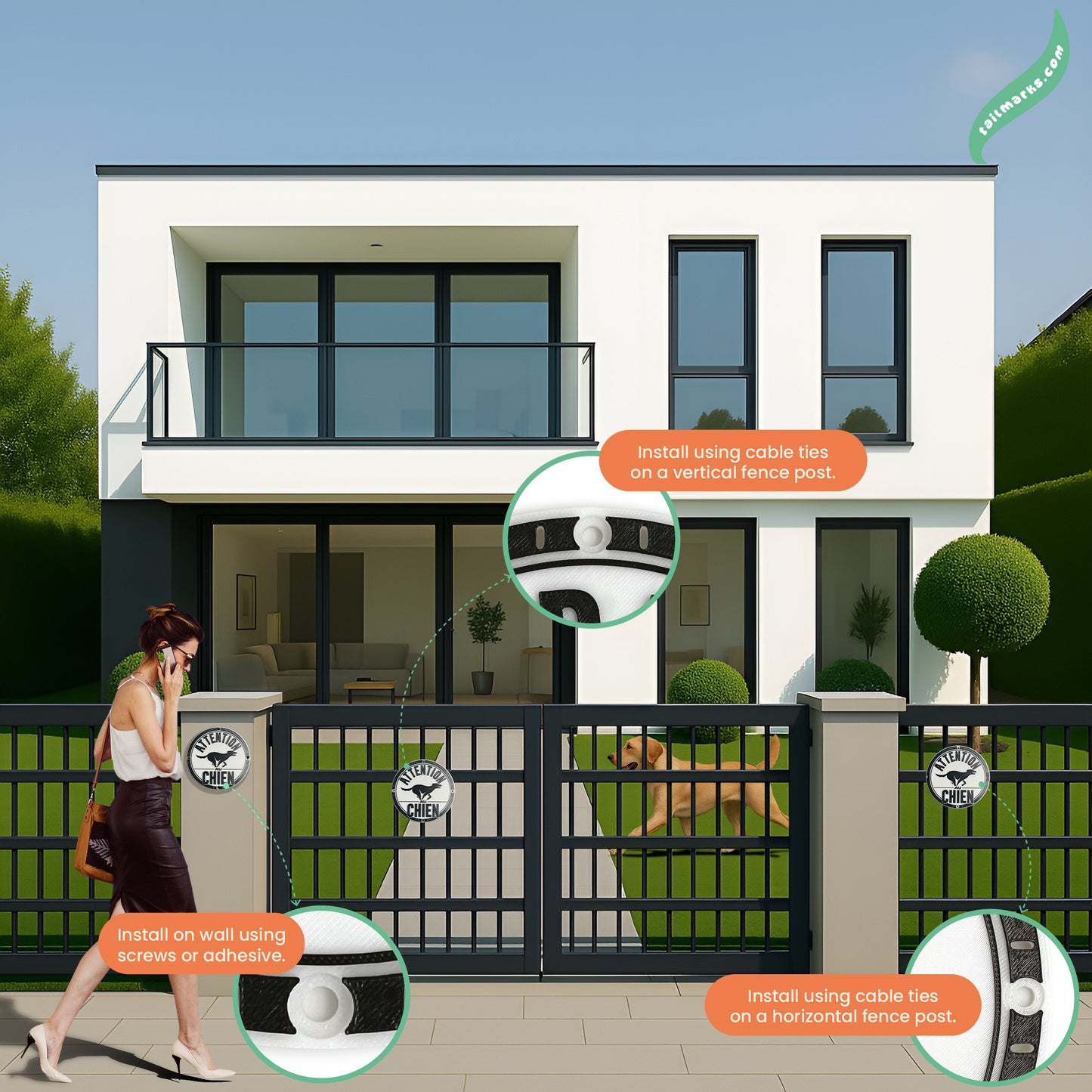 3D "Attention au chien" Sign in french — Outdoor use