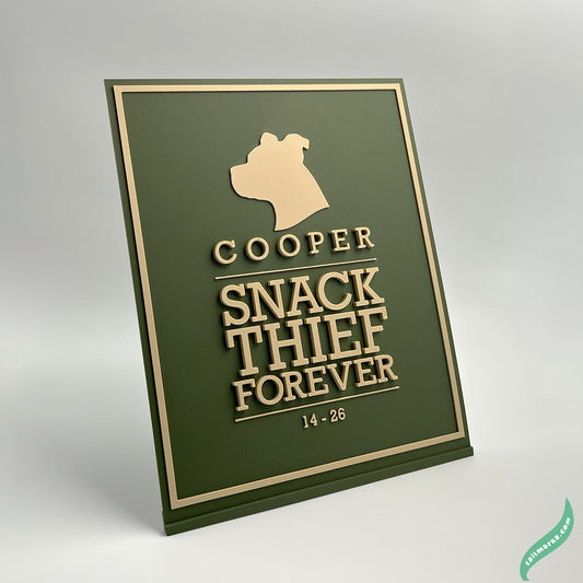 "Snack Thief Forever" Dog Memorial Plaque
