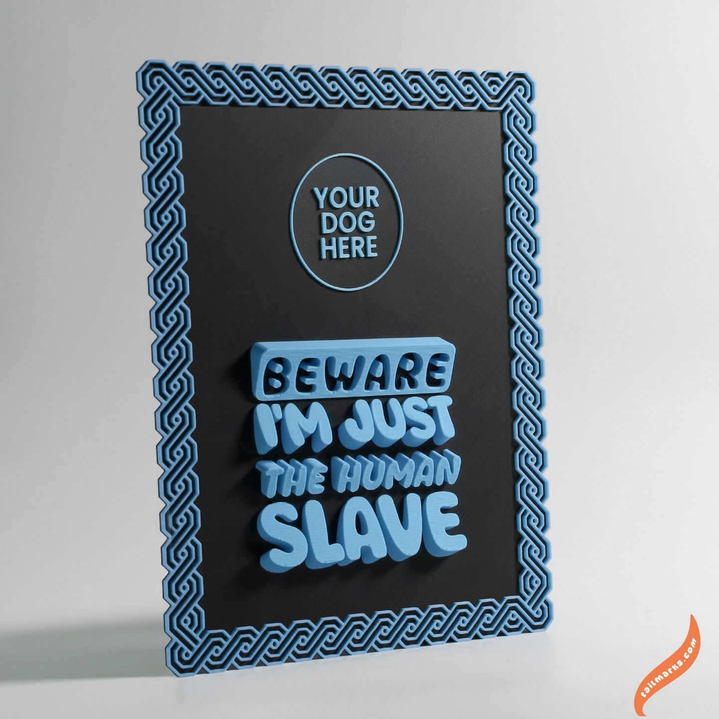 Personalised Dog Wall Decor "Beware — I'm Just the Human Slave" Framed in 3D
