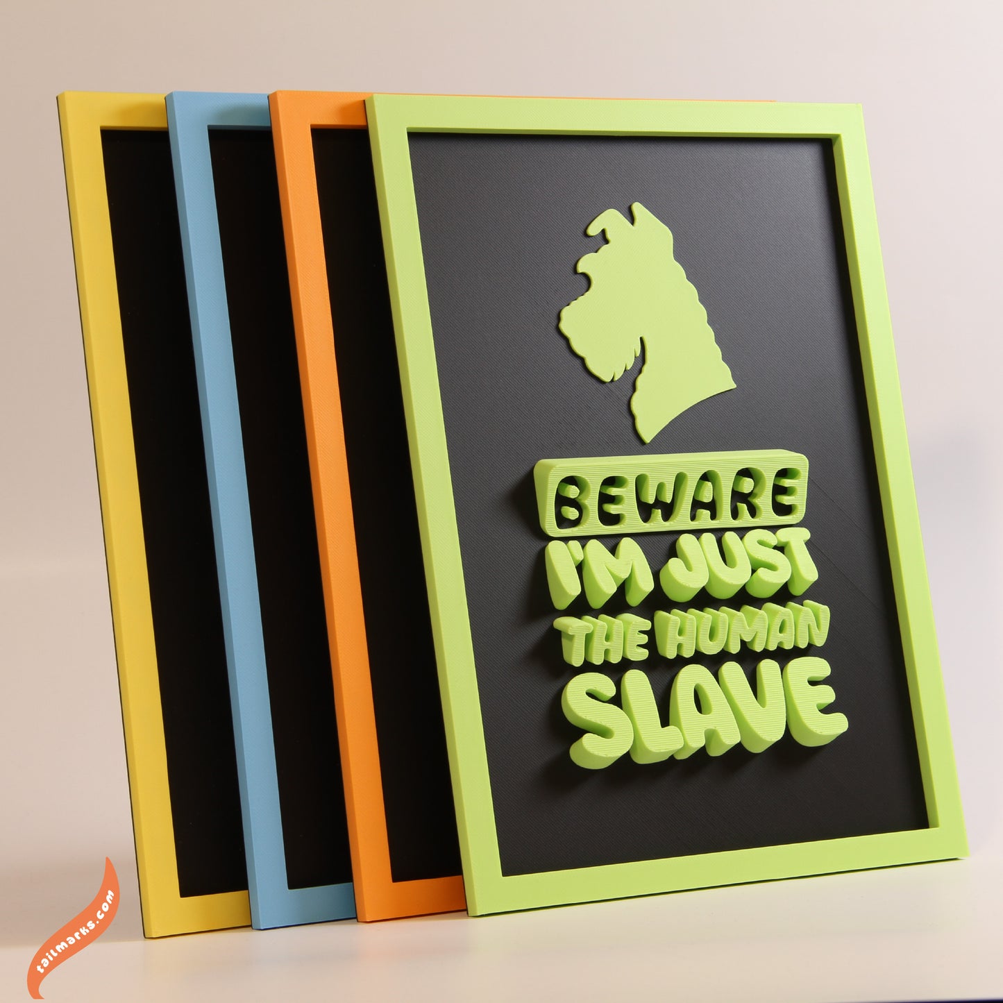 Personalised Dog Wall Decor "Beware — I'm Just the Human Slave" Framed in 3D