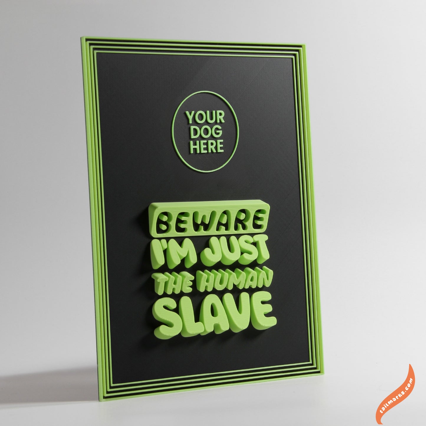 Personalised Dog Wall Decor "Beware — I'm Just the Human Slave" Framed in 3D