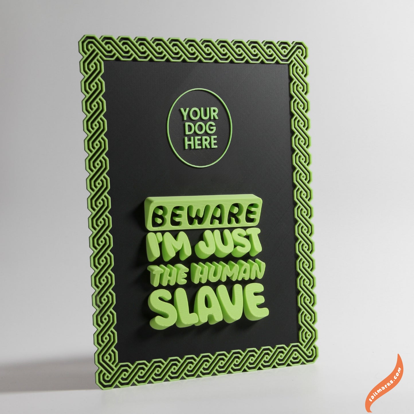 Personalised Dog Wall Decor "Beware — I'm Just the Human Slave" Framed in 3D