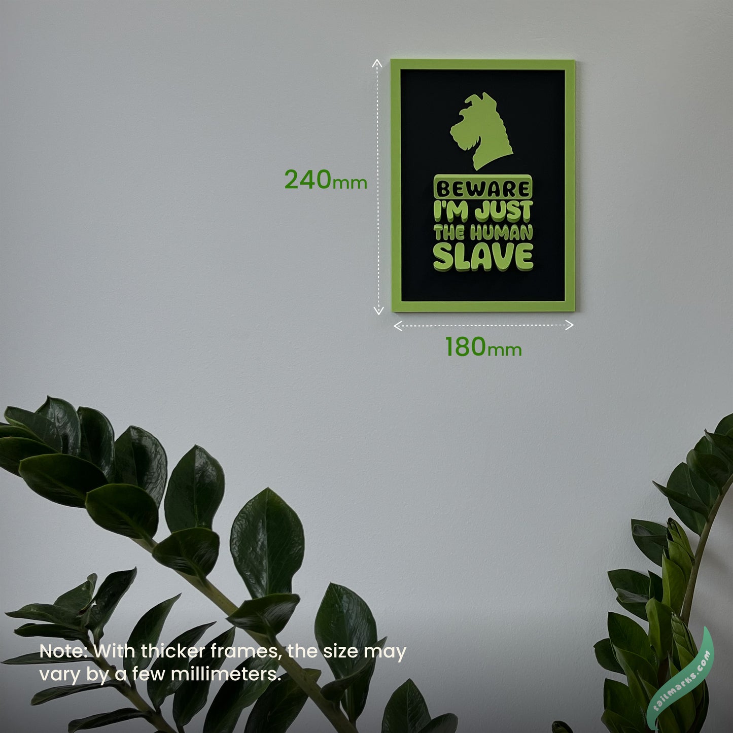 Personalised Dog Wall Decor "Beware — I'm Just the Human Slave" Framed in 3D