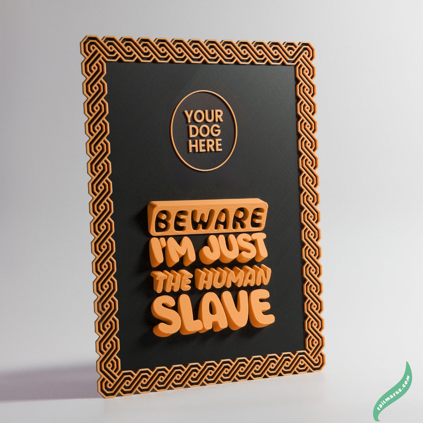 Personalised Dog Wall Decor "Beware — I'm Just the Human Slave" Framed in 3D