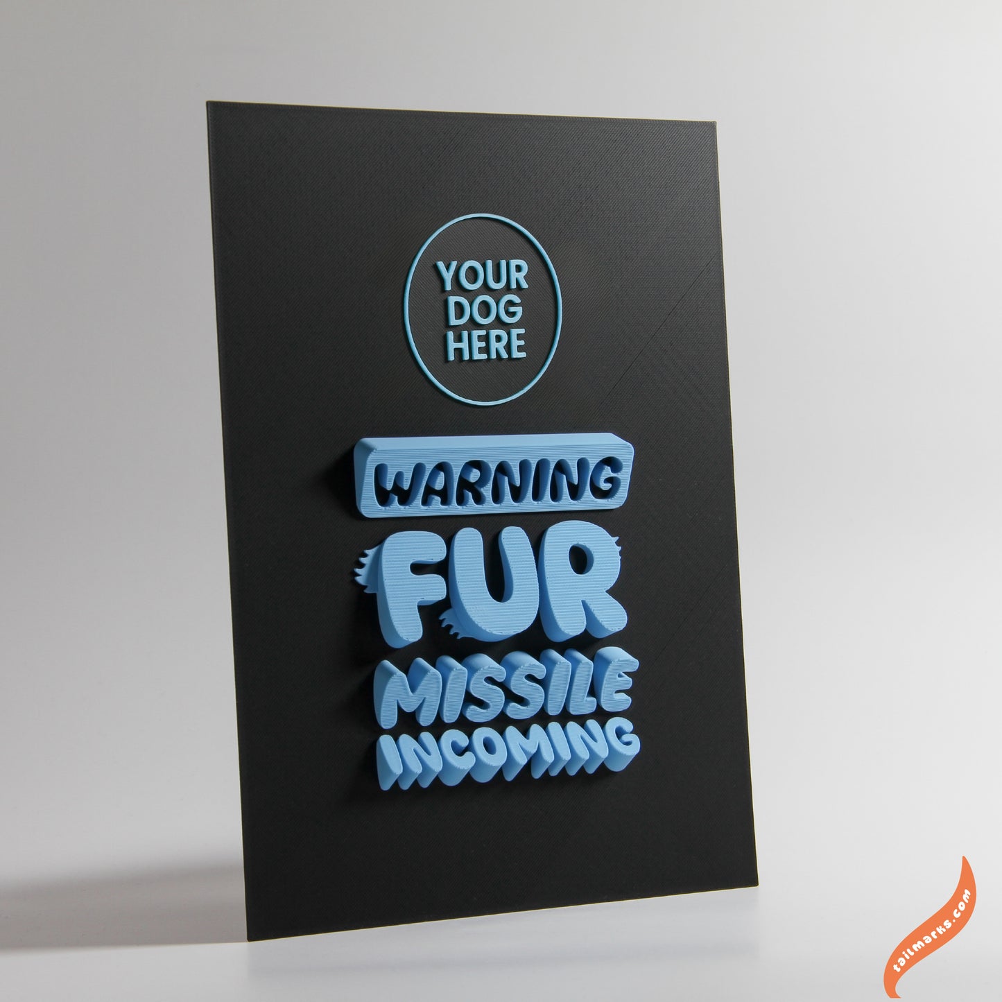 Personalised Dog Wall Decor "Warning — Fur Missile Incoming" Framed in 3D