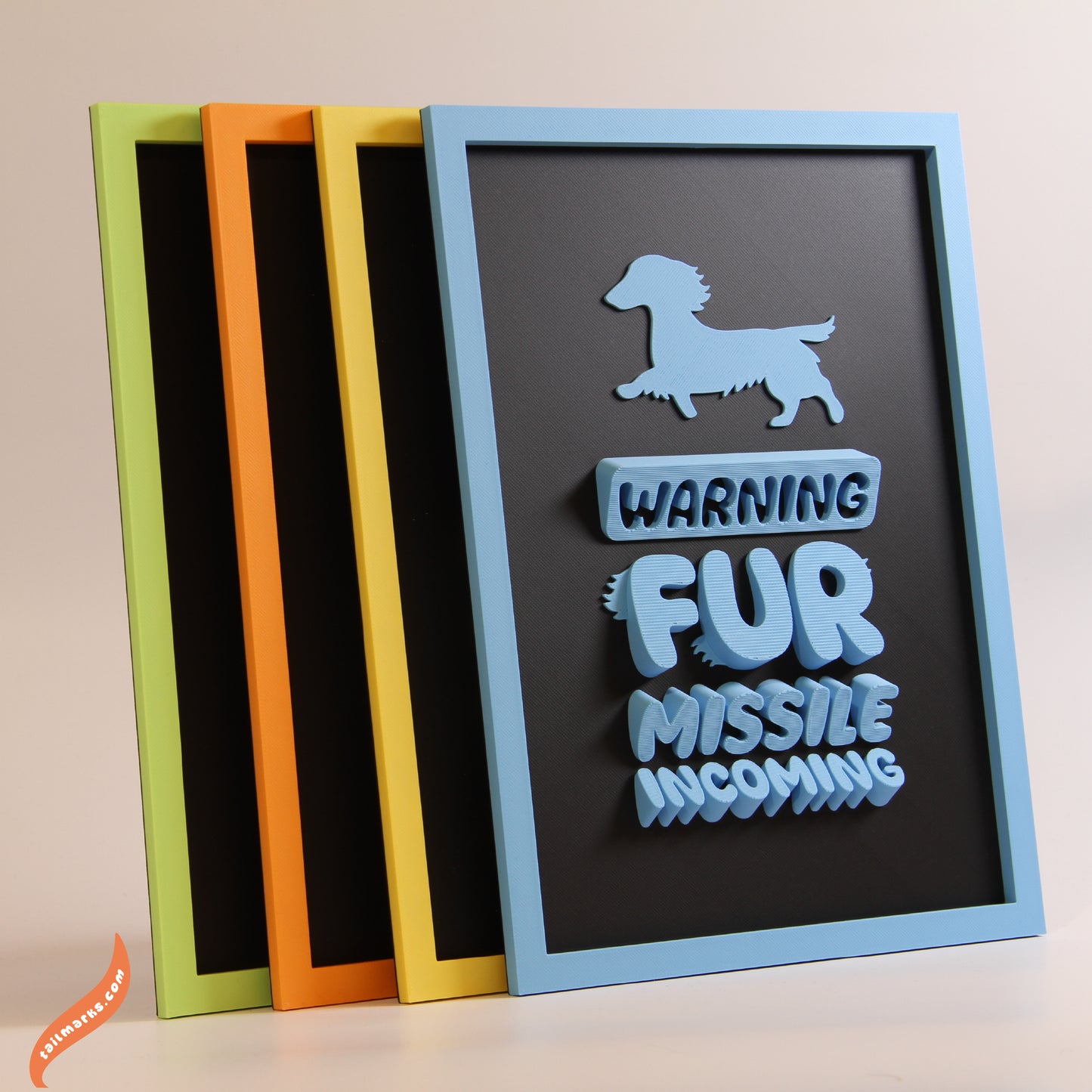 Personalised Dog Wall Decor "Warning — Fur Missile Incoming" Framed in 3D