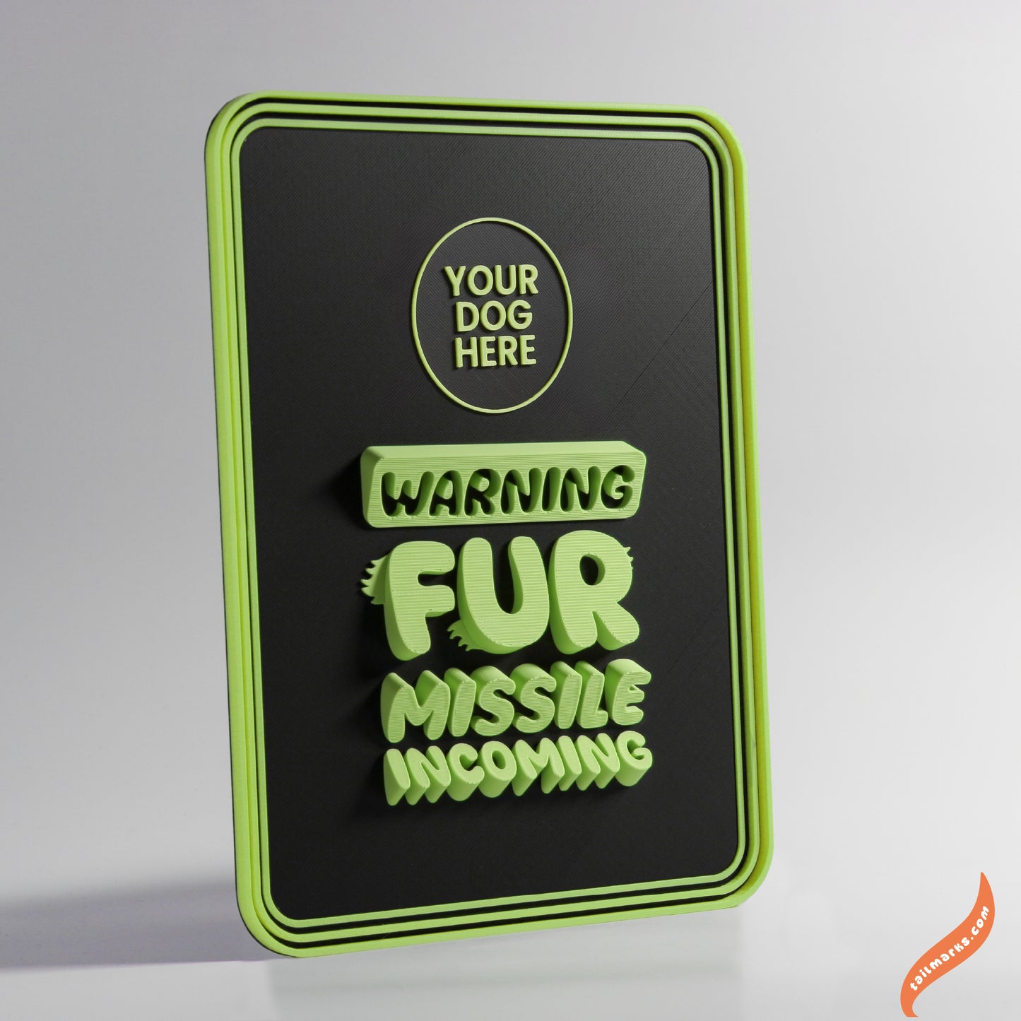 Personalised Dog Wall Decor "Warning — Fur Missile Incoming" Framed in 3D