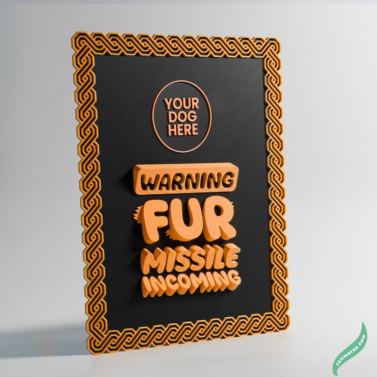 Personalised Dog Wall Decor "Warning — Fur Missile Incoming" Framed in 3D
