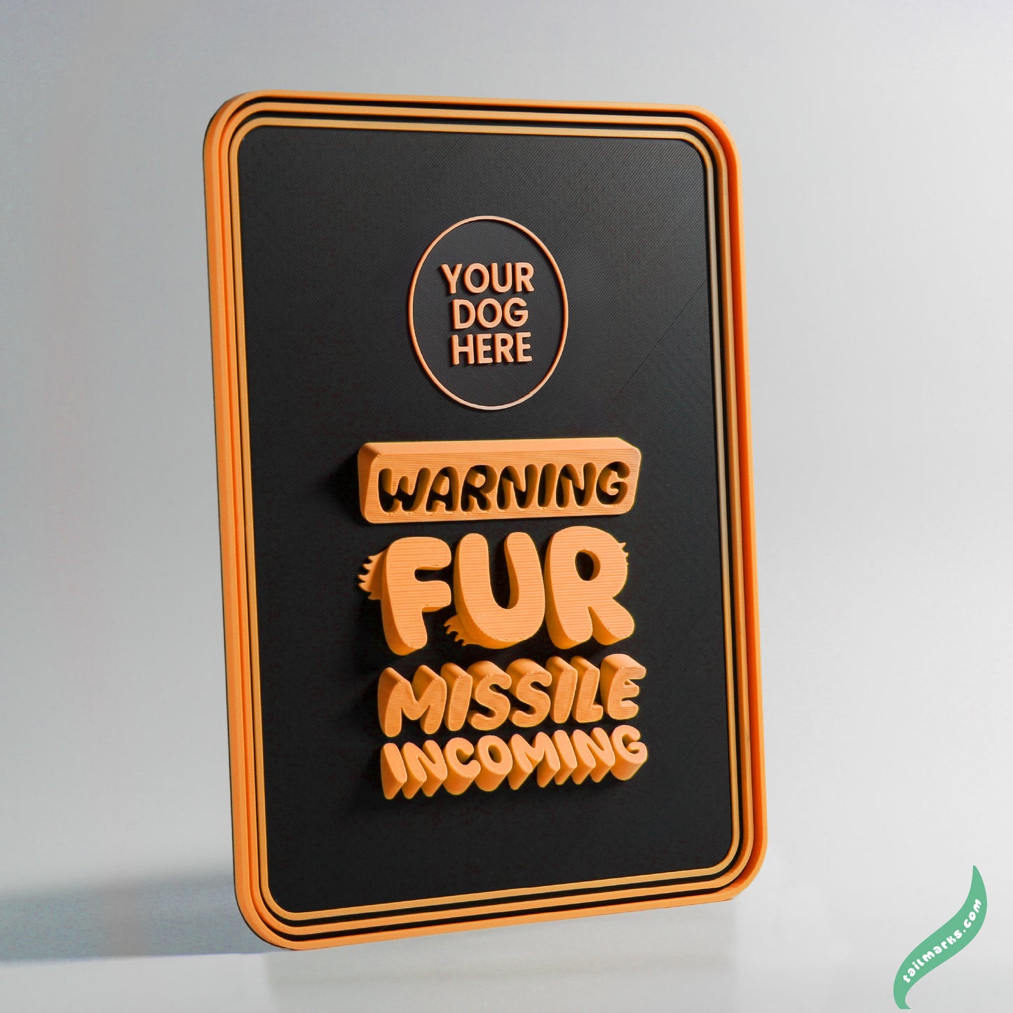 Personalised Dog Wall Decor "Warning — Fur Missile Incoming" Framed in 3D