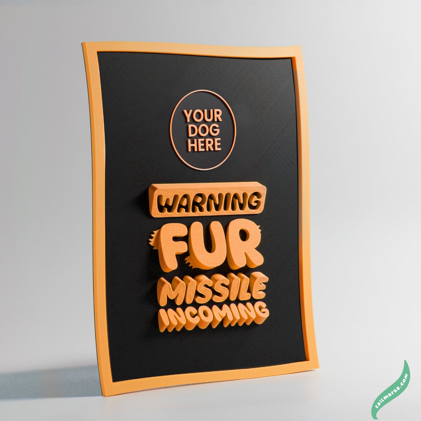 Personalised Dog Wall Decor "Warning — Fur Missile Incoming" Framed in 3D