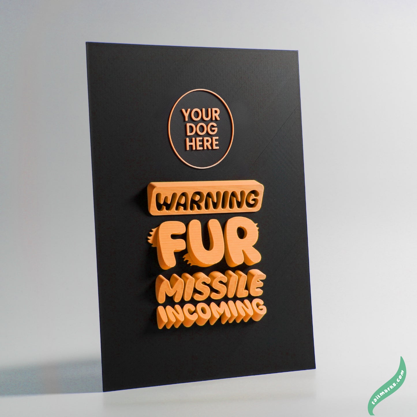Personalised Dog Wall Decor "Warning — Fur Missile Incoming" Framed in 3D