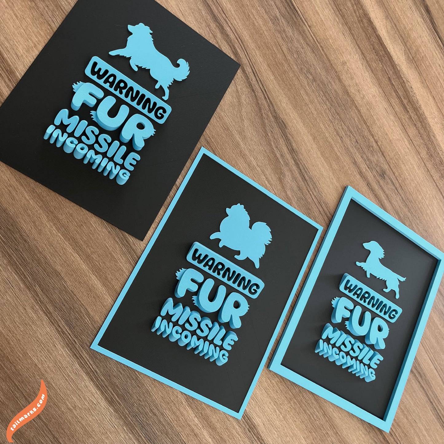 Personalised Dog Wall Decor "Warning — Fur Missile Incoming" Framed in 3D