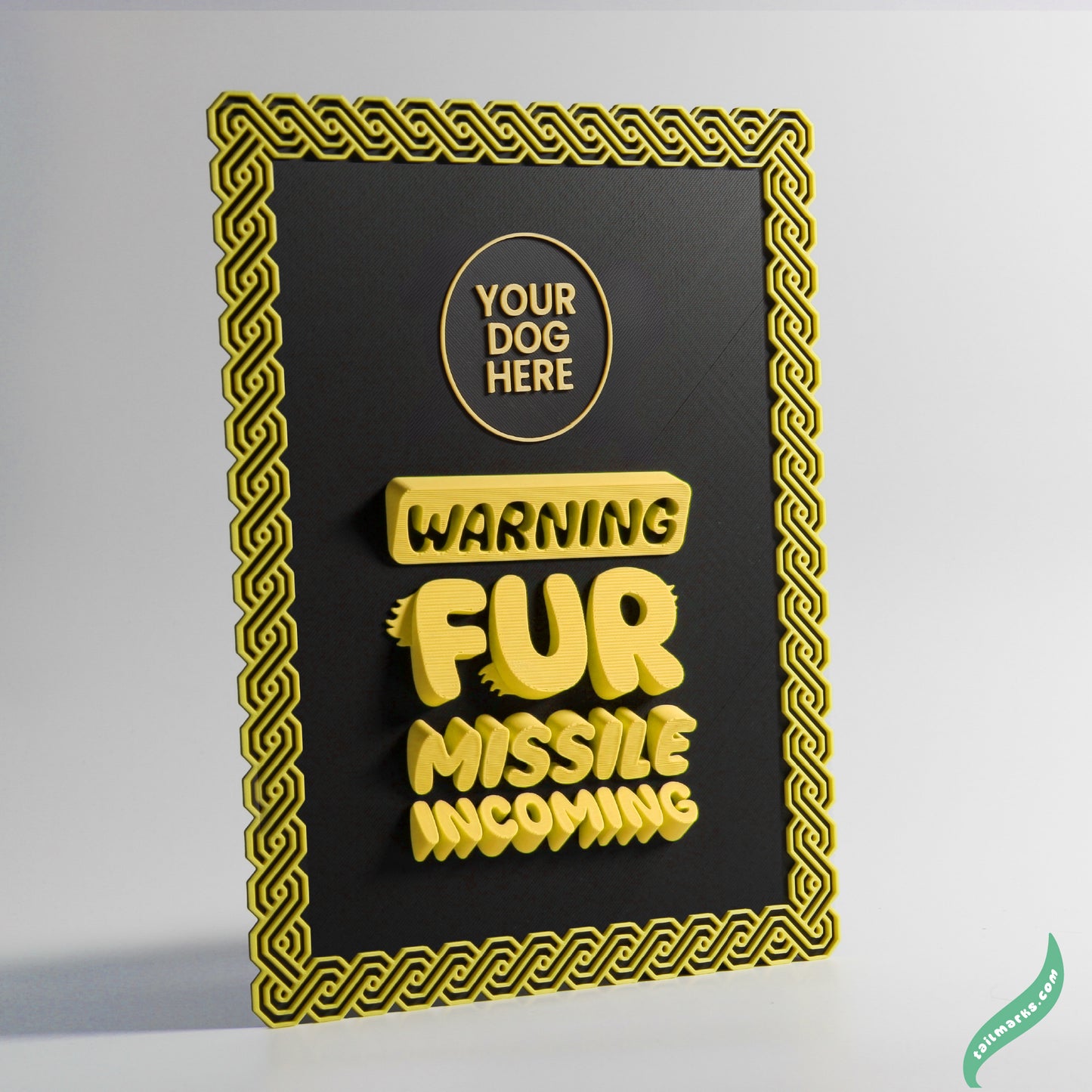 Personalised Dog Wall Decor "Warning — Fur Missile Incoming" Framed in 3D