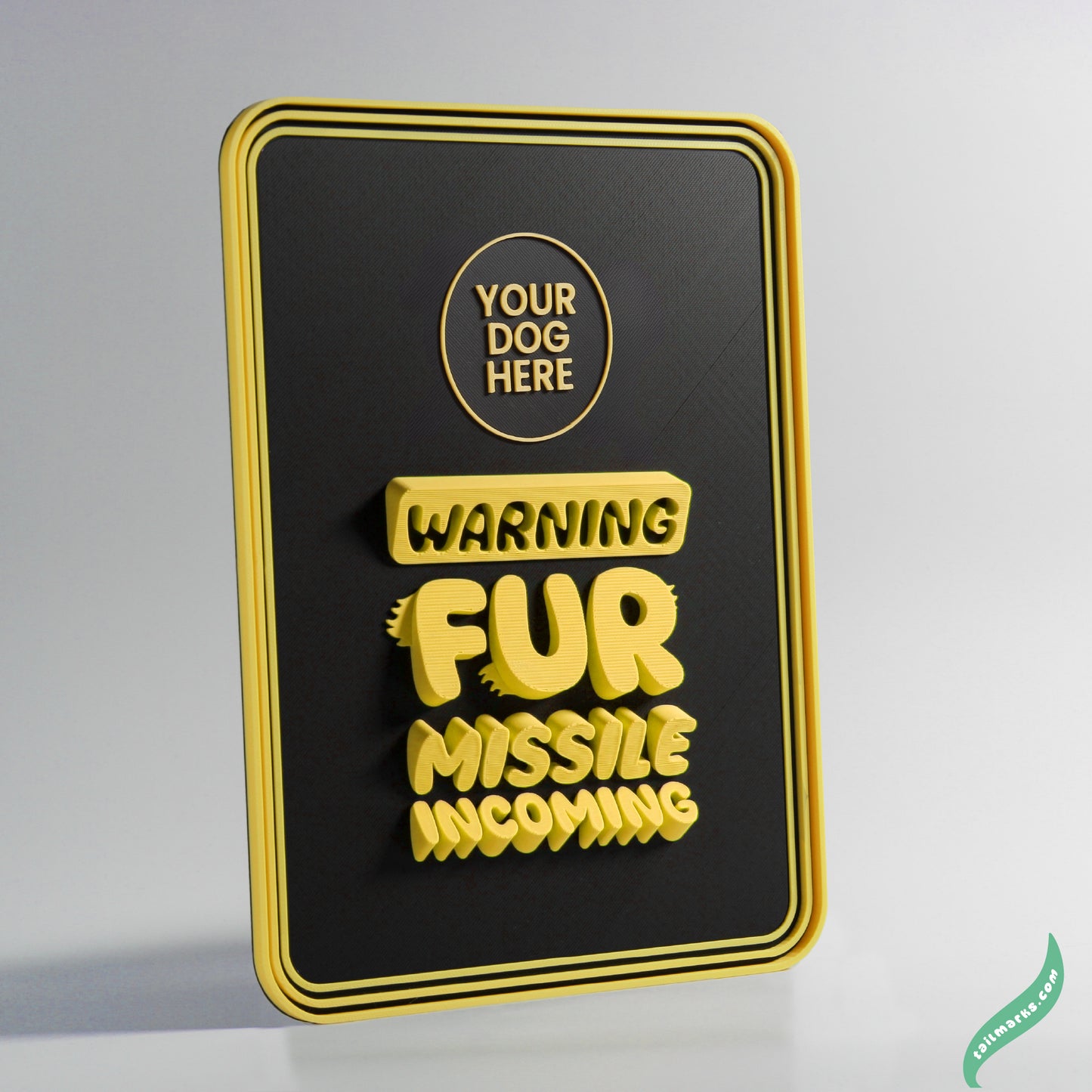 Personalised Dog Wall Decor "Warning — Fur Missile Incoming" Framed in 3D