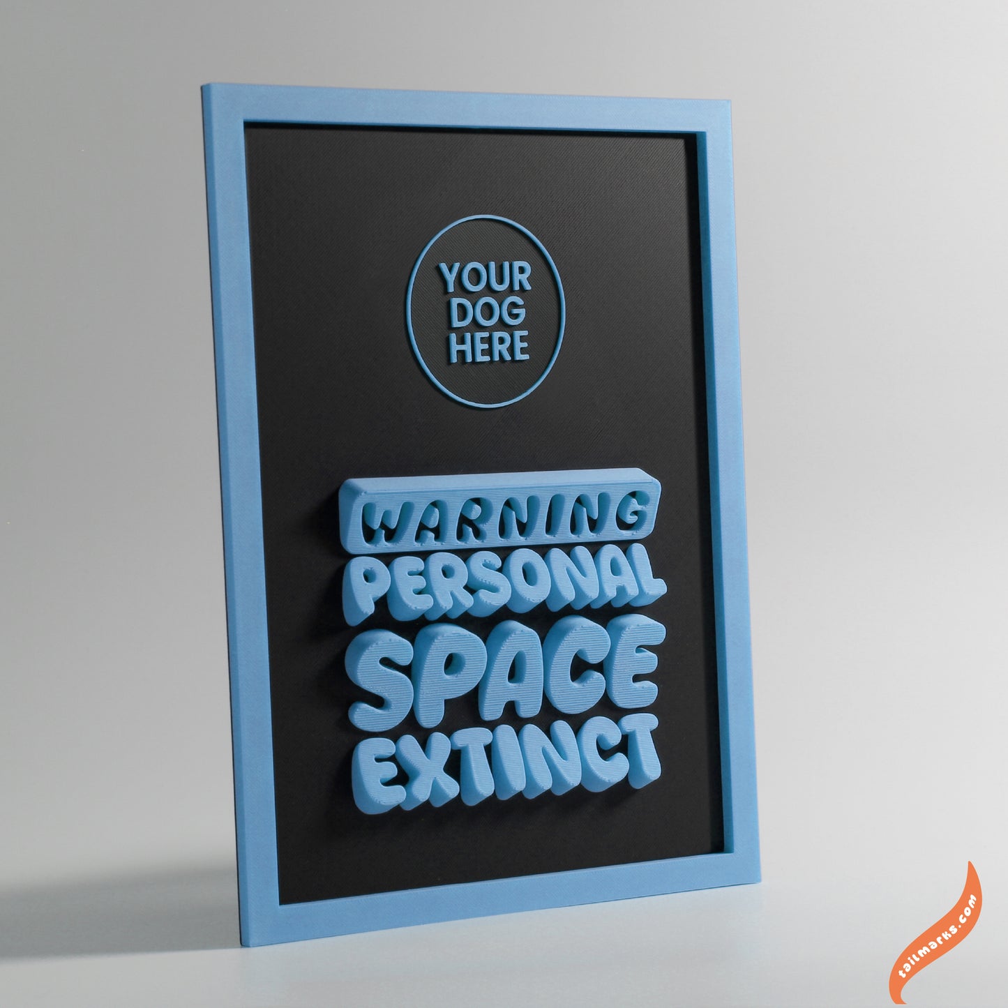 Personalised Dog Wall Decor "Warning — Personal Space Extinct" Framed in 3D