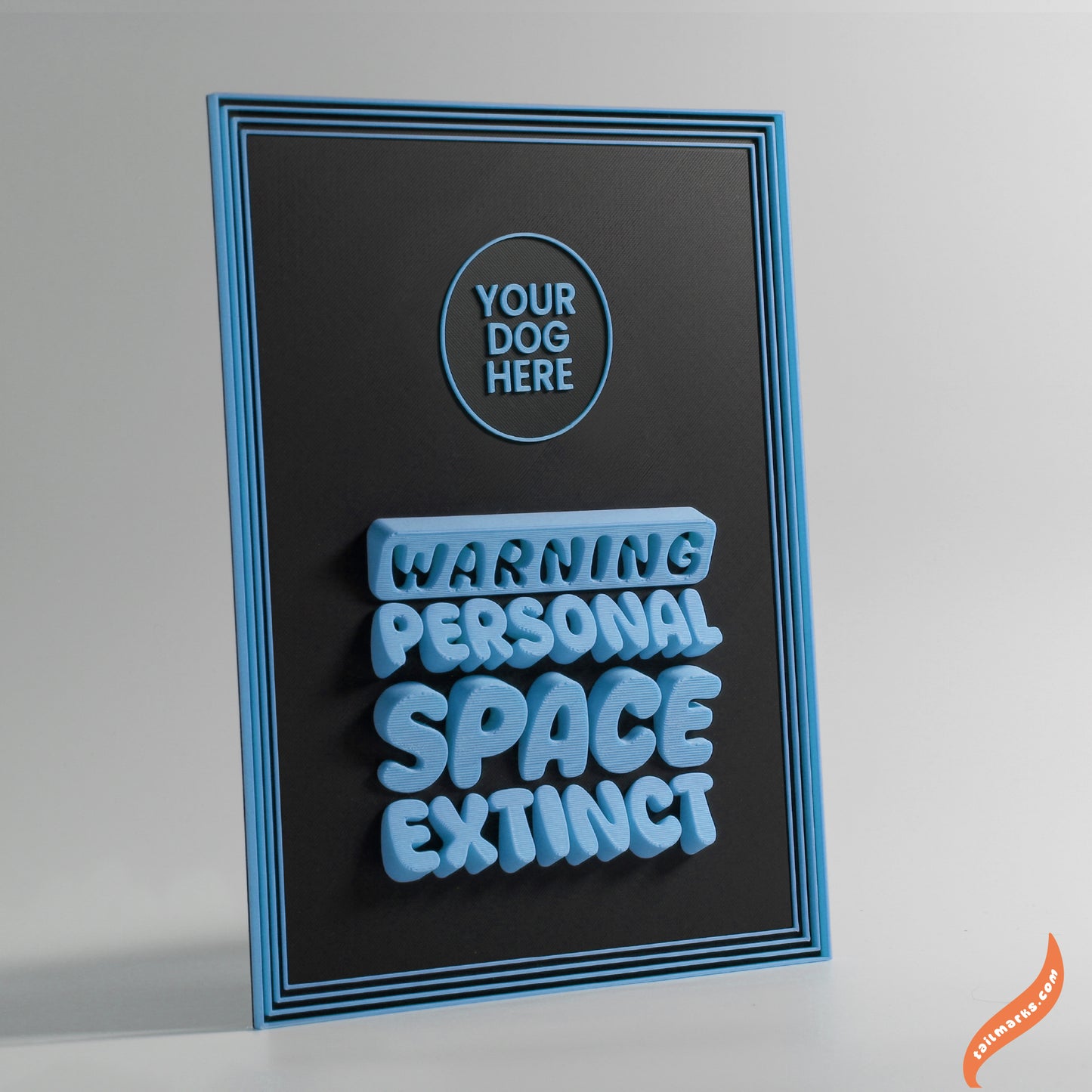 Personalised Dog Wall Decor "Warning — Personal Space Extinct" Framed in 3D