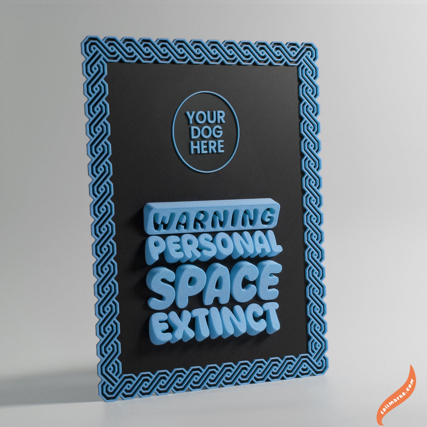 Personalised Dog Wall Decor "Warning — Personal Space Extinct" Framed in 3D