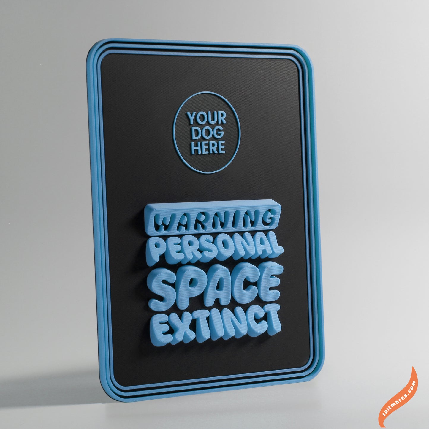 Personalised Dog Wall Decor "Warning — Personal Space Extinct" Framed in 3D