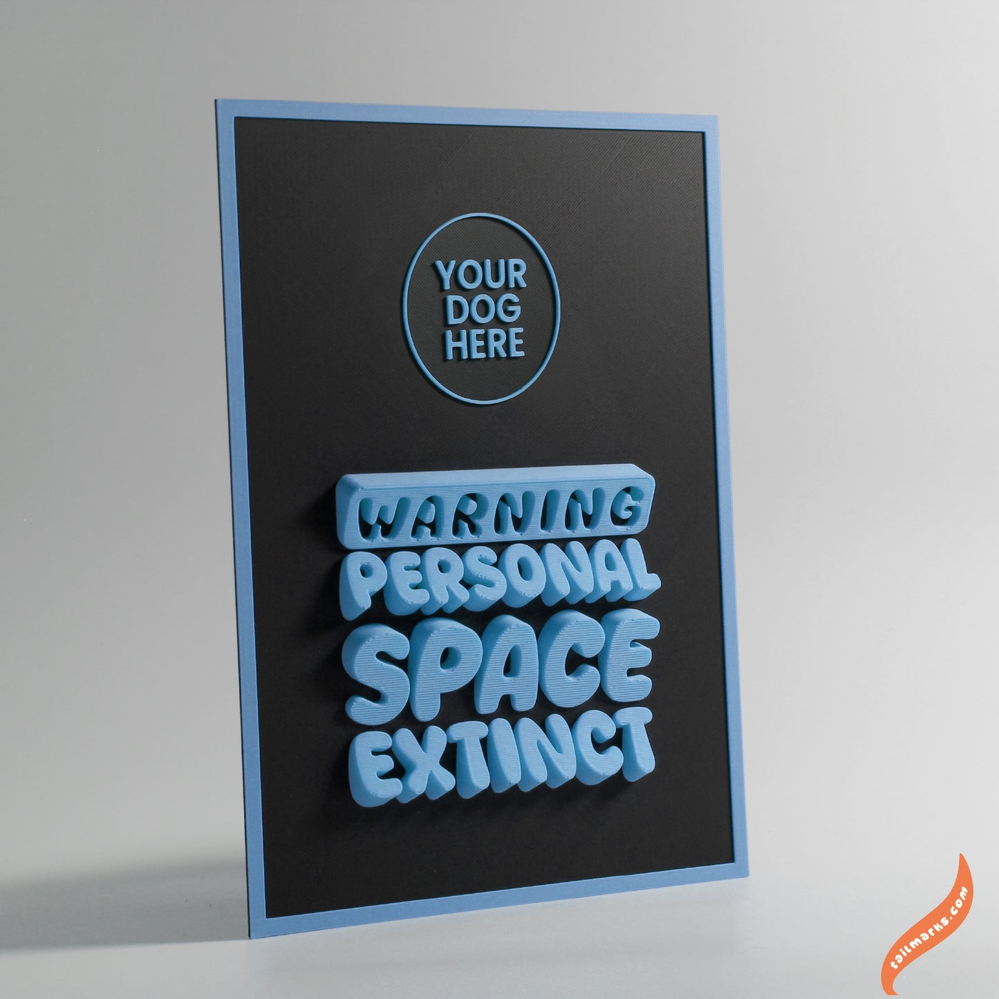 Personalised Dog Wall Decor "Warning — Personal Space Extinct" Framed in 3D