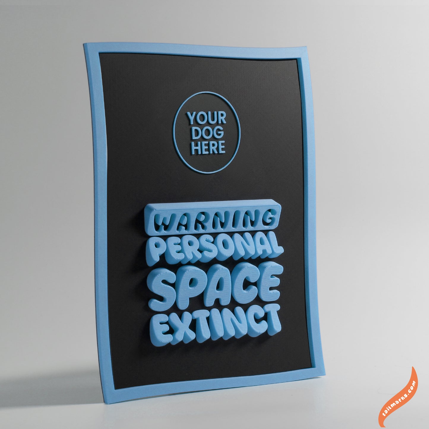 Personalised Dog Wall Decor "Warning — Personal Space Extinct" Framed in 3D