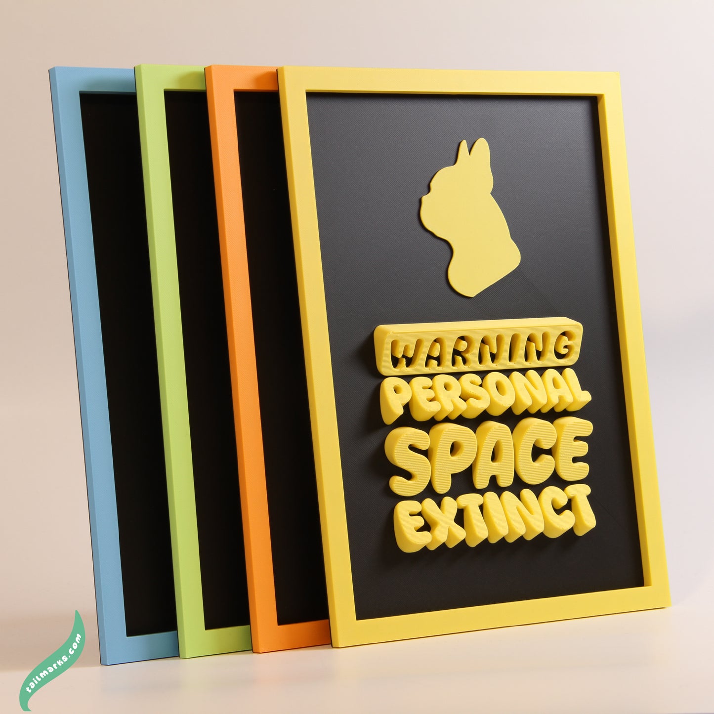 Personalised Dog Wall Decor "Warning — Personal Space Extinct" Framed in 3D