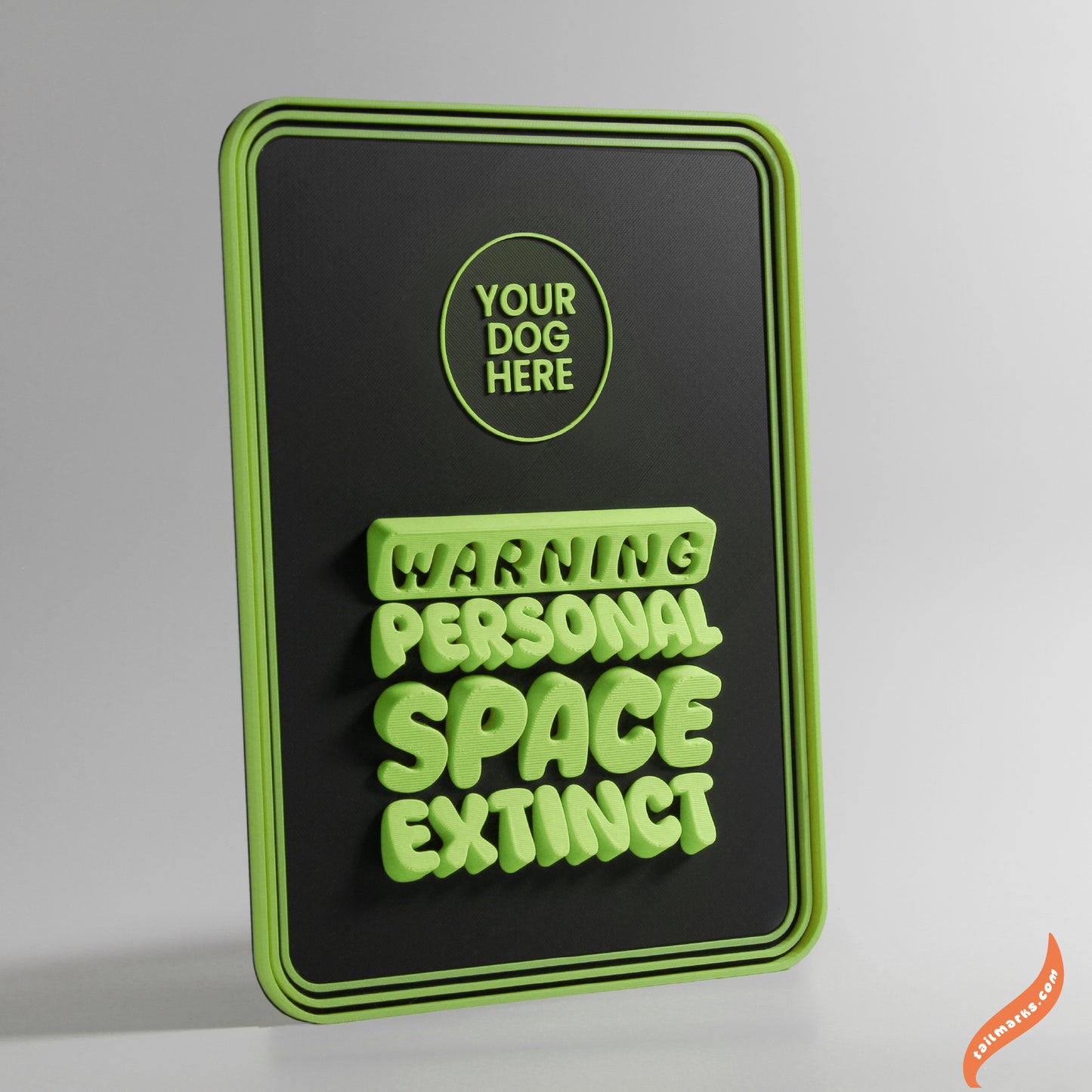 Personalised Dog Wall Decor "Warning — Personal Space Extinct" Framed in 3D