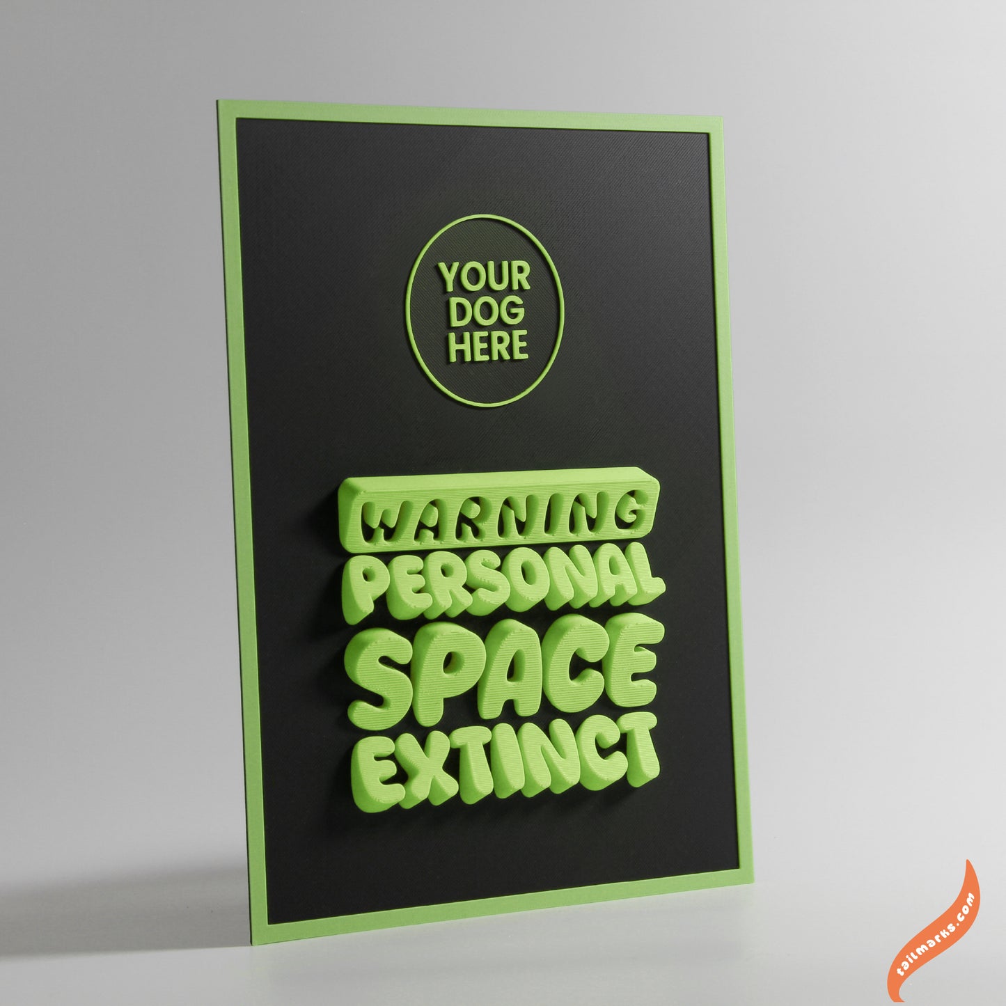 Personalised Dog Wall Decor "Warning — Personal Space Extinct" Framed in 3D