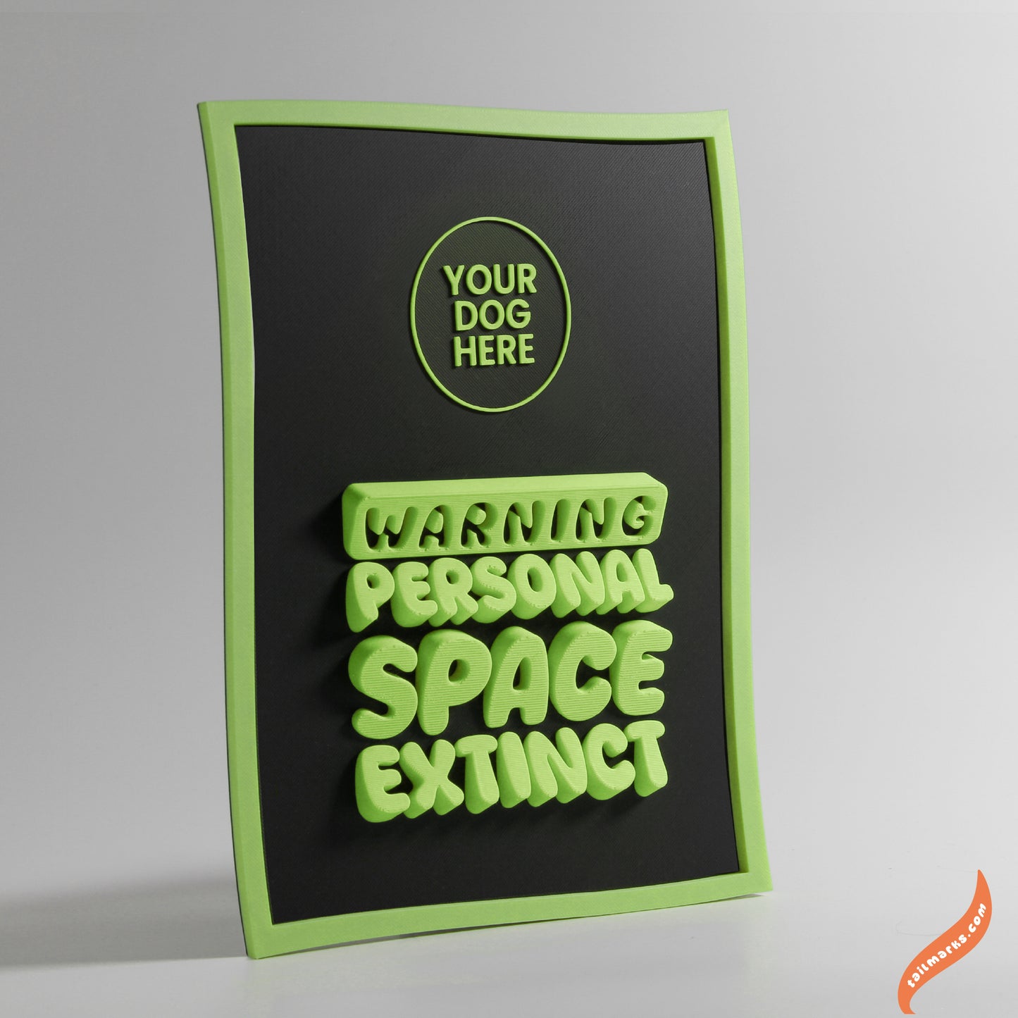 Personalised Dog Wall Decor "Warning — Personal Space Extinct" Framed in 3D