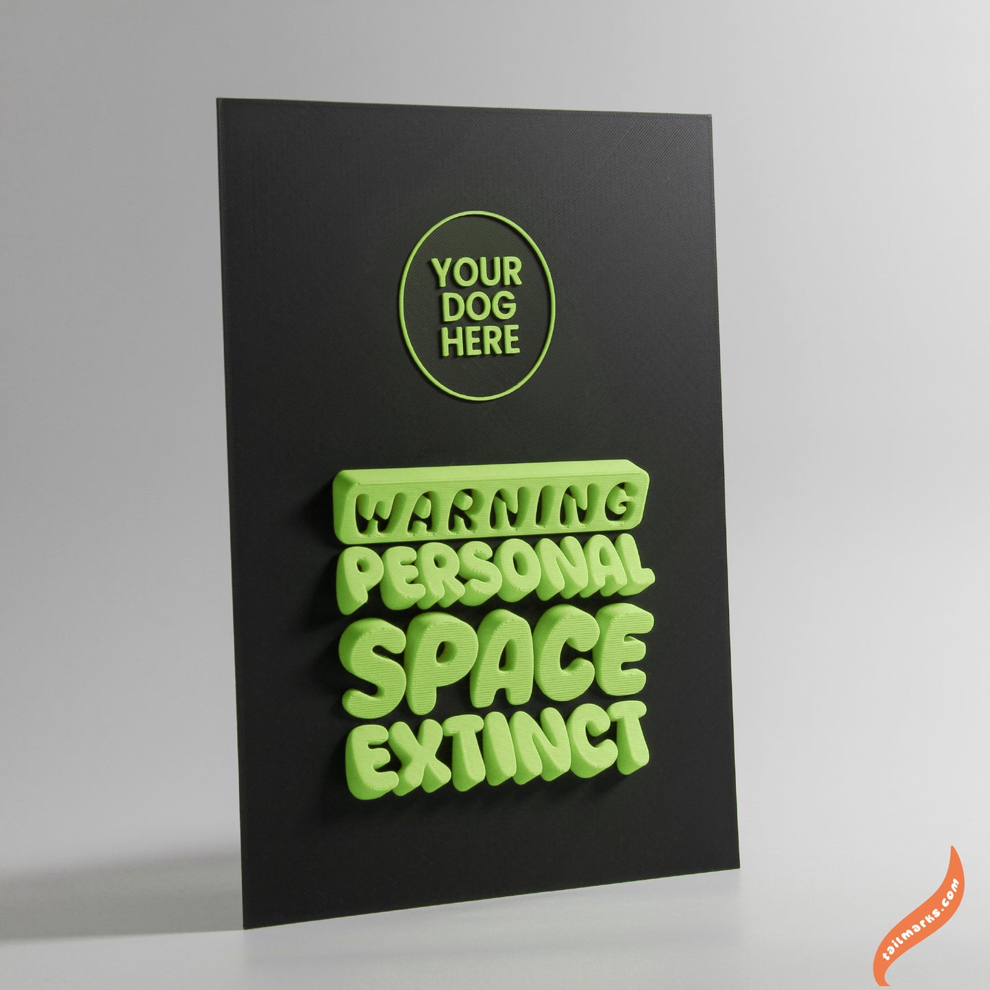 Personalised Dog Wall Decor "Warning — Personal Space Extinct" Framed in 3D