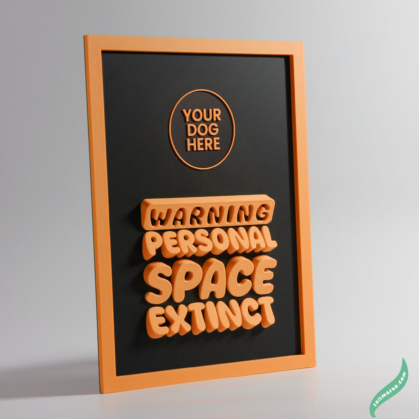 Personalised Dog Wall Decor "Warning — Personal Space Extinct" Framed in 3D