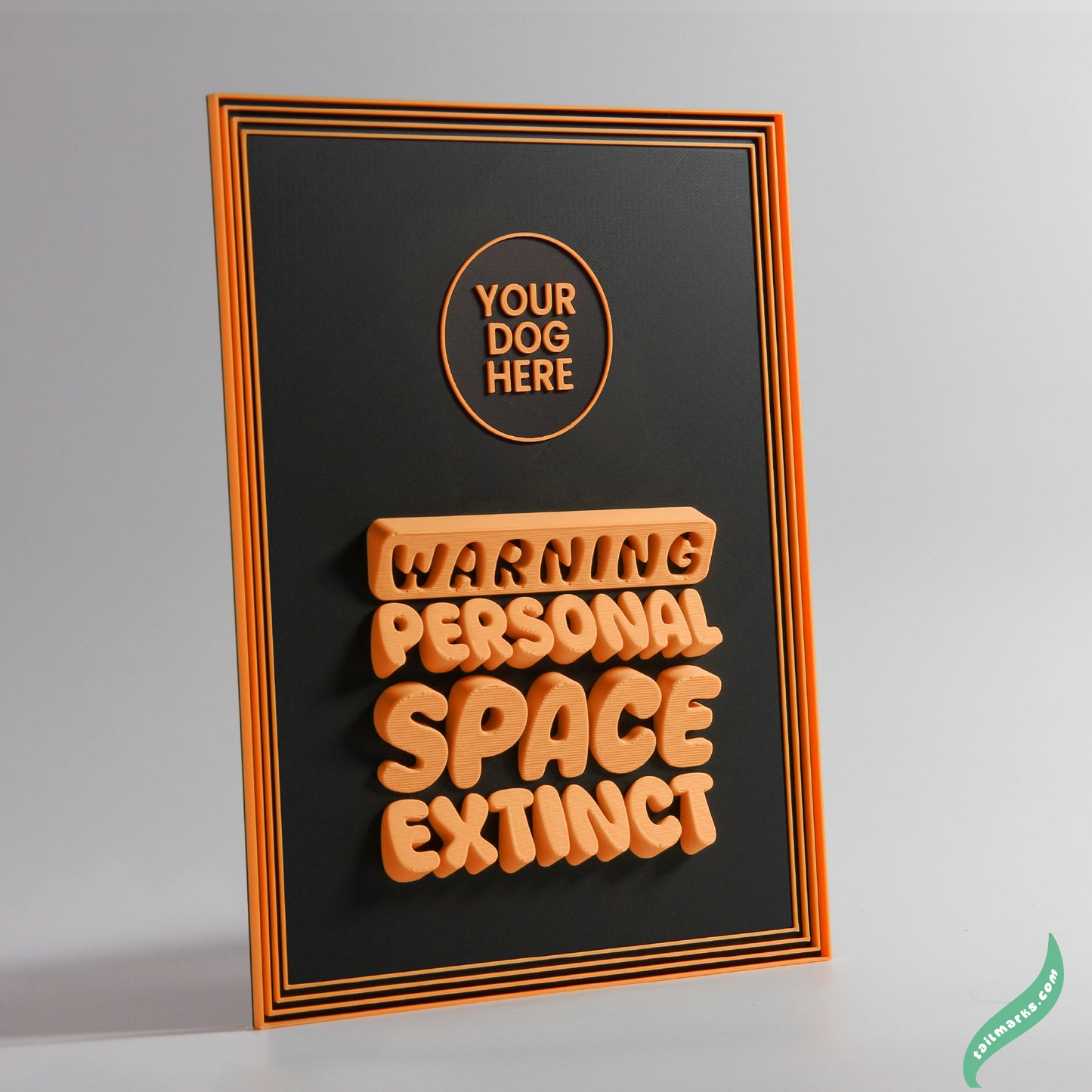Personalised Dog Wall Decor "Warning — Personal Space Extinct" Framed in 3D