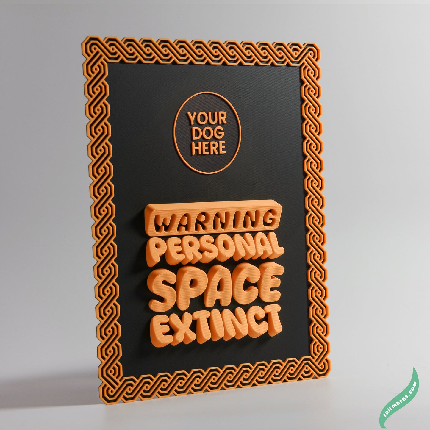 Personalised Dog Wall Decor "Warning — Personal Space Extinct" Framed in 3D