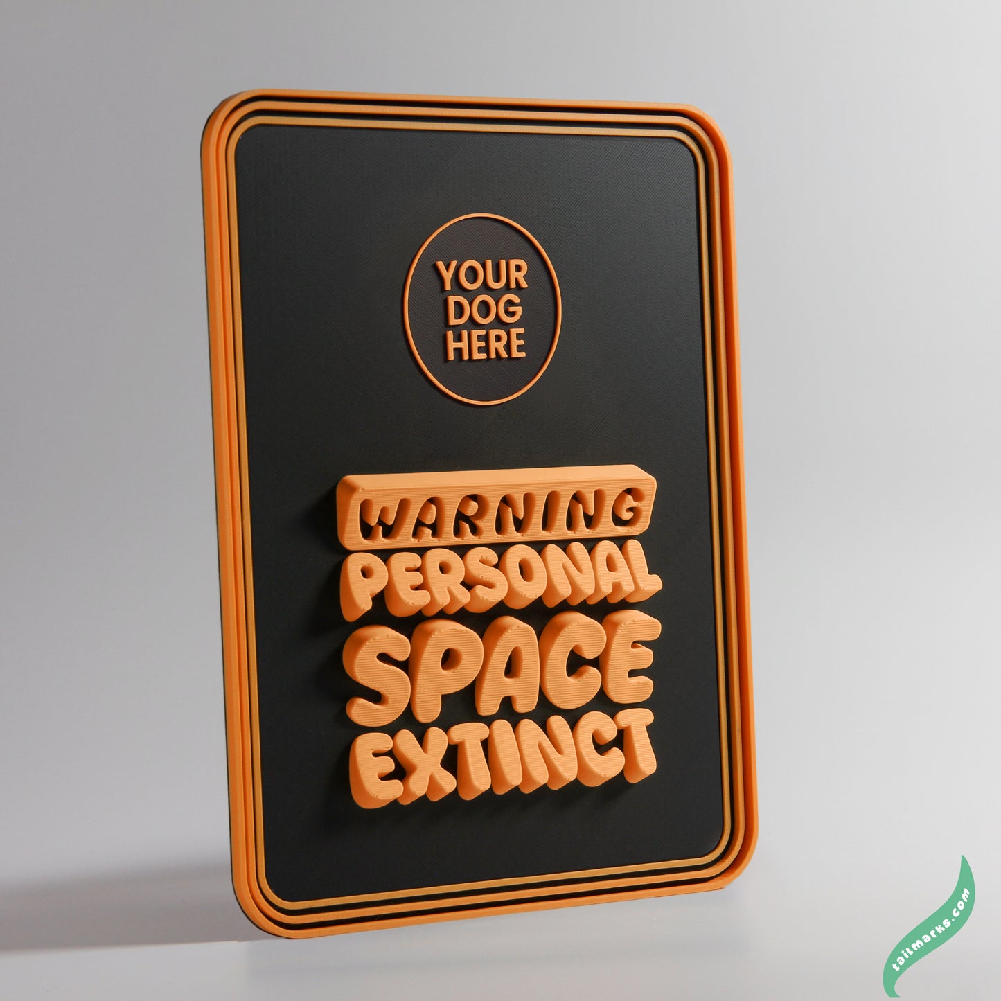 Personalised Dog Wall Decor "Warning — Personal Space Extinct" Framed in 3D