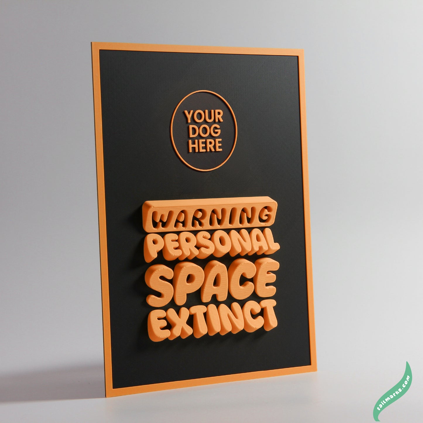 Personalised Dog Wall Decor "Warning — Personal Space Extinct" Framed in 3D