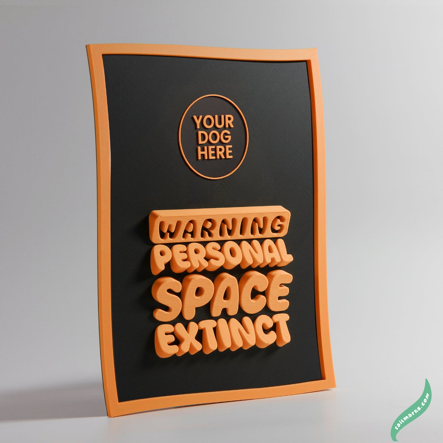 Personalised Dog Wall Decor "Warning — Personal Space Extinct" Framed in 3D