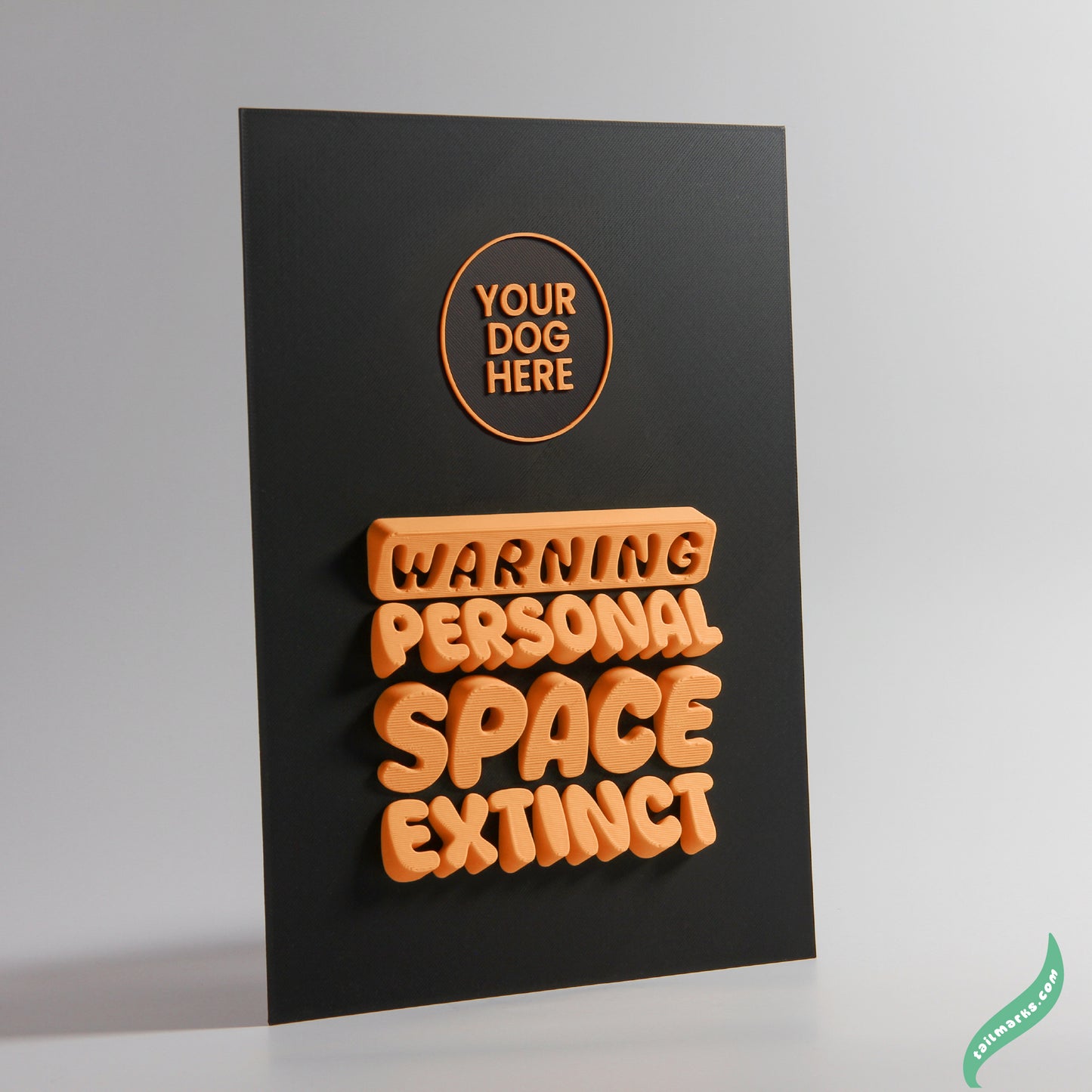 Personalised Dog Wall Decor "Warning — Personal Space Extinct" Framed in 3D