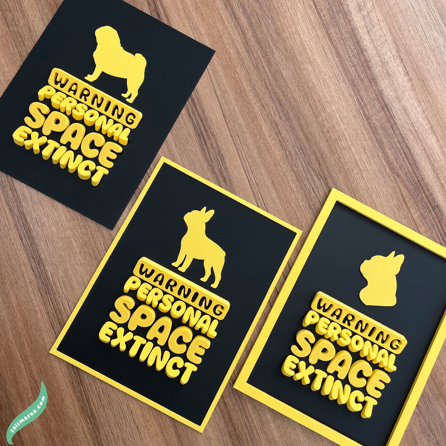 Personalised Dog Wall Decor "Warning — Personal Space Extinct" Framed in 3D