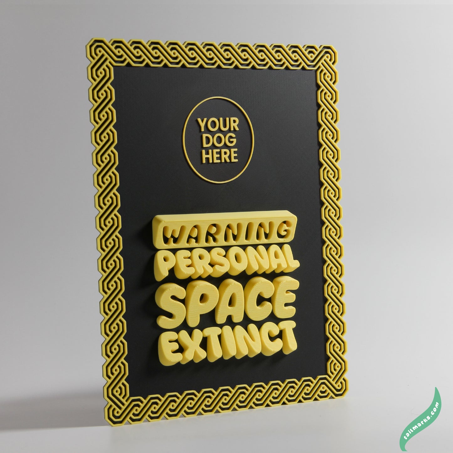 Personalised Dog Wall Decor "Warning — Personal Space Extinct" Framed in 3D