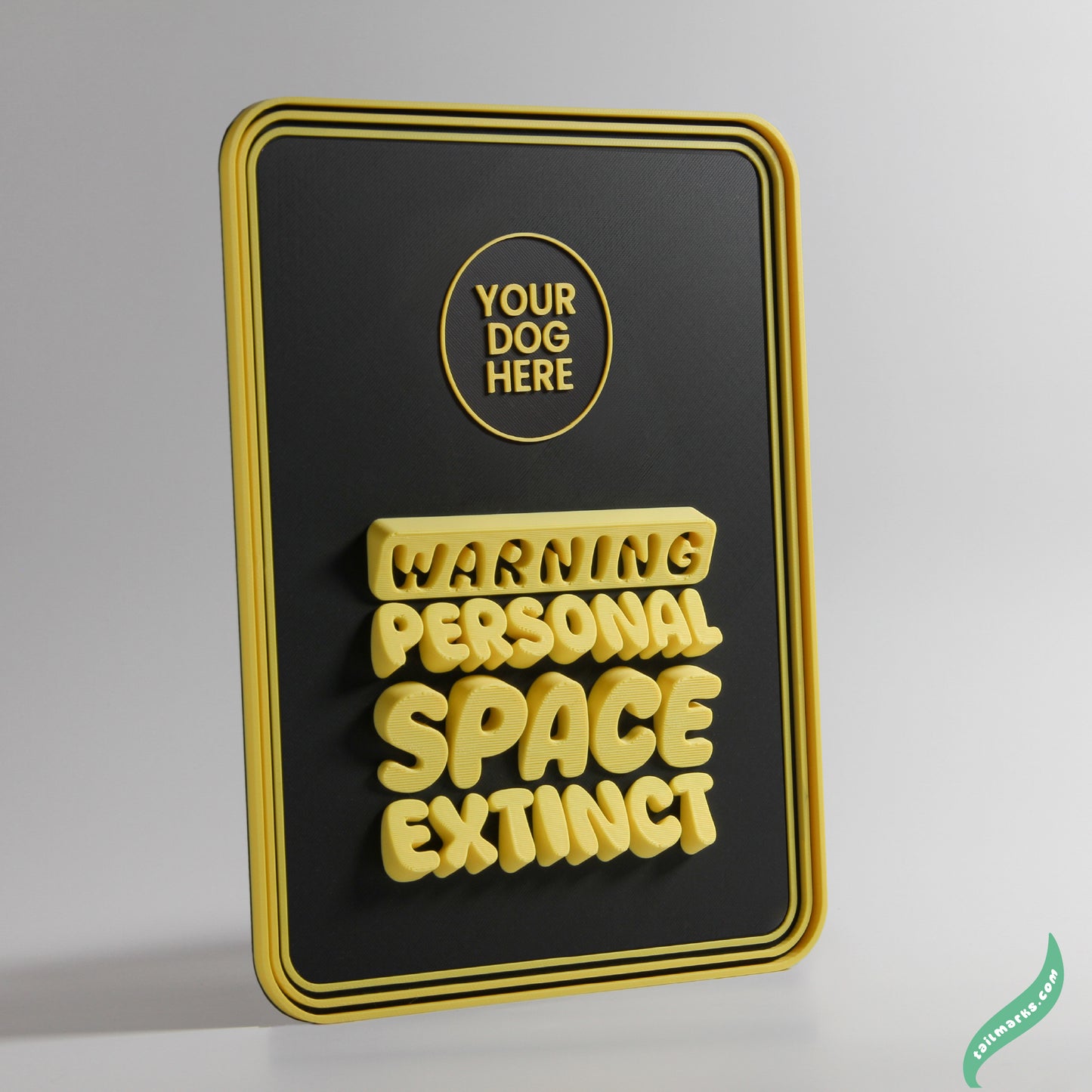 Personalised Dog Wall Decor "Warning — Personal Space Extinct" Framed in 3D