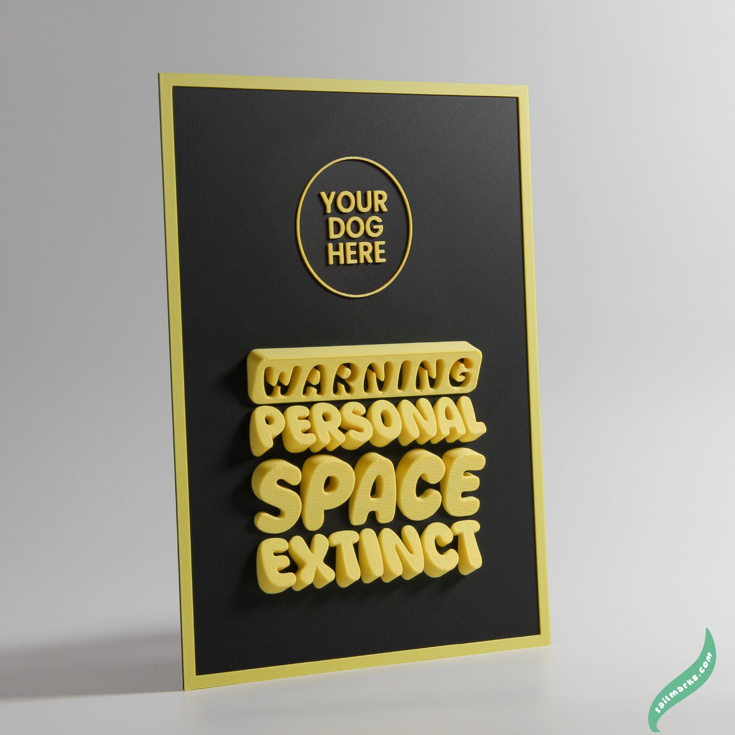 Personalised Dog Wall Decor "Warning — Personal Space Extinct" Framed in 3D