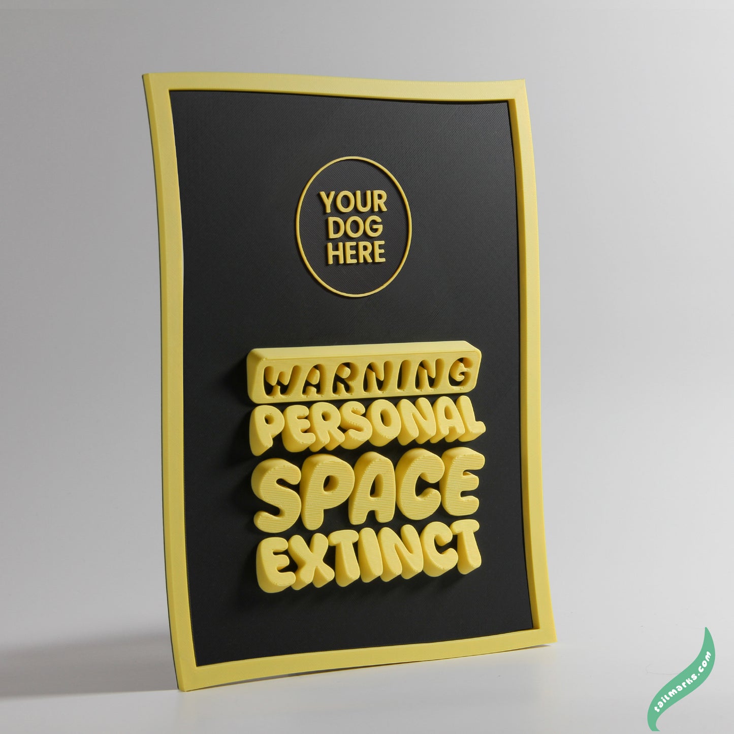 Personalised Dog Wall Decor "Warning — Personal Space Extinct" Framed in 3D