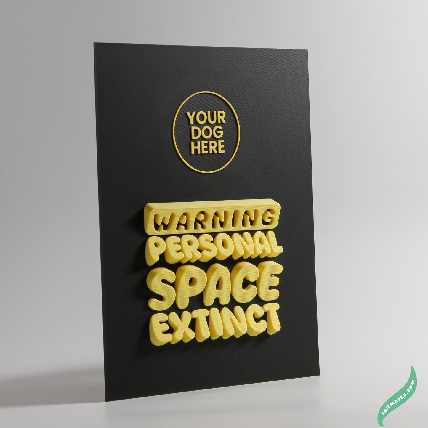 Personalised Dog Wall Decor "Warning — Personal Space Extinct" Framed in 3D